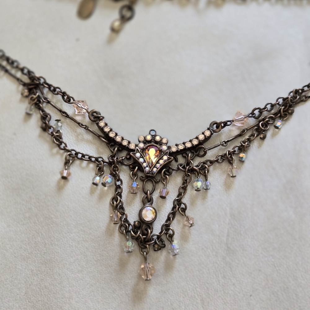 Kirks Folly Necklace Crystals Multicolor Dangly Sparkly Statement Goldtone Fairy